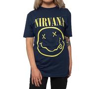 Nirvana T Shirt Yellow Smile Band Logo new Official Unisex Navy Blue