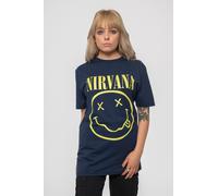 Nirvana T Shirt Yellow Smile Band Logo new Official Unisex Navy Blue