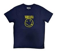 Nirvana T Shirt Yellow Smile Band Logo new Official Unisex Navy Blue