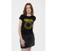 Nirvana T Shirt Yellow Smile Band Logo new Official Womens Skinny Fit Black