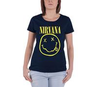 Nirvana T Shirt Yellow Smile Band Logo Skinny Fit Navy Blue Official Womens