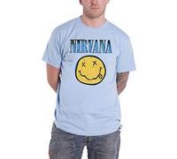 (2XL) Nirvana T Shirt Smiley Blue Band Logo new Official Mens Light Blue