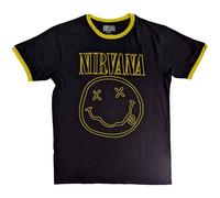 Nirvana Ringer T Shirt Outline Grunge Face Official Unisex Black S