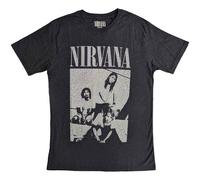 Nirvana T Shirt Sitting Band Logo new Official Unisex Black Distressed