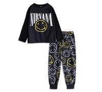 Nirvana Unisex Kids Black Long Sleeve Long Leg Pyjama Set Logo Sleepwear for Comfortable Nights | Music Theme Nightwear | Perfect for Bedtime Merch - 11-12 Years