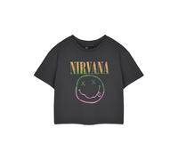 Nirvana Womens Grey Cropped Short Sleeved T-Shirt | Rainbow Logo Graphic Crop Top | Grunge Band Vintage Apparel | Ladies Music Merchandise Gift