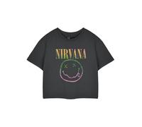 Nirvana Womens Grey Rainbow Logo Cropped Short Sleeved T-Shirt - Medium