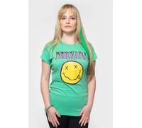 Nirvana Women's Pink Grunge Smile Skinny Fit T-Shirt in Green | Size: Medium Nirvana Green M