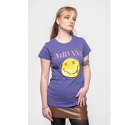 Nirvana Women's Pink Grunge Smile Skinny Fit T-Shirt in Purple | Size: Small Nirvana Purple S