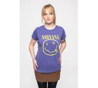 Nirvana Women's Yellow Gunge Smile Skinny Fit T-Shirt in Purple | Size: Medium Nirvana Purple M