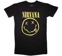 Nirvana Women's Yellow Happy Face T-Shirt in Black | Size: Large Nirvana Black L