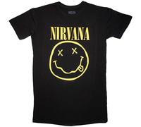 Nirvana Women's Yellow Happy Face T-Shirt in Black | Size: XL Nirvana Black XL