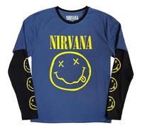 Nirvana Yellow Grunge Face Layered Long Sleeve T-Shirt in Blue | Size: Medium Nirvana Blue M