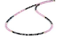 NirvanaIN - Faceted Round Snowflake obsidian And Phosphosiderite Gemstone Beads Necklace For Women (2-2.5mm) With 925 Silver Yellow Gold Plating Lock (45cm)