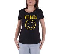 Nirvana T Shirt Yellow Smile Band Logo Official Womens Skinny Fit Black M