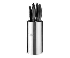 Nisbets Essentials 5-Piece Stainless Steel Knife Set with Block DA083 | Sharp, durable edges speed up meal prep while a matching block keeps the set safe, organised, and within easy reach.