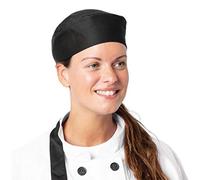 NISBETS Essentials Chef Skull Caps in Black Polycotton with Elasticated Back - One Size - Pack of 2
