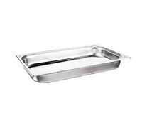 NISBETS Essentials Stainless Steel 1/1 Gastronorm Tray 65mm, Pack of 3 | Safe for blast chillers and cooking with a 9-litre capacity, strengthened corners, and a raised outer lip for easy carrying.