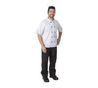 NISBETS Essentials Unisex Short Sleeved Chef Jacket in White with Black Buttons - Lightweight Polycotton - XL - Pack of 2