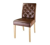 Nisbets PLC Bolero Chiswick Button Tan Leather Dining Chairs with Hardwood Frame and Fabric Seat - Sturdy and Easy Clean - H507mm - Pack of 2