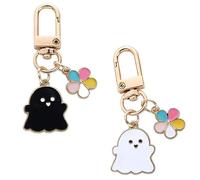 NISCAYA 2Pcs Cute Ghost Keychain Funny Cartoon Ghost Flower Key Rings Key Chain Gifts for Party Men Women Bag Pendant DIY Jewelry Accessories