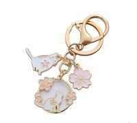 NISCAYA Cartoon Sakura Cat Keychain Cute Animal Cat Flower Keyrings Alloy Cat Key Chain Lobster Clasp Key Ring Backpack Keyring Charm Car Key Chain Accessories