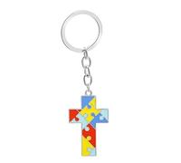NISCAYA Four-Color Puzzle Cross Keychain Autism Awareness Pendants Cross Puzzle Piece Jigsaw Charm Key Chain Backpack Car Keychain Alloy Bag Hanging Pendant Key Ring Keyring