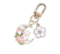 NISCAYA Moon Rabbit Flower Keychain Cute Enamel Animal Keyring Flower Rabbit Moon Key Ring Animal Key Chains Souvenir Gifts For Women Girls DIY Jewelry