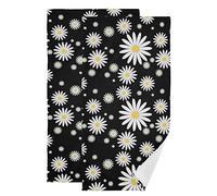 NISENASU Daisy Flower Hand Towels for Bathroom Set of 2,Cute Daises Black Background Floral Pattern Print Soft Small Bath Towel Set Face Washcloths Decorative Kitchen Dish Cloth for Gym Hotel