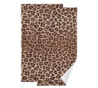 NISENASU Leopard Print Hand Towels for Bathroom Set of 2,Wildlife Animal Skin Pattern Brown Cheetah Print Soft Small Bath Towel Set Face Washcloths Decorative Kitchen Dish Cloth for Gym Spa