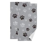 NISENASU Paw Print Hand Towels for Bathroom Set of 2,Animal Dog Paw Prints Black and Grey Claws Seamless Pattern Soft Small Bath Towel Set Face Washcloths Decorative Kitchen Dish Cloth