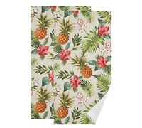NISENASU Tropical Pineapple Hand Towels for Bathroom Set of 2,Hawaiian Pineapples Seamless Pattern Tropical Palm Leaves and Flowers Small Bath Towel Set Face Washcloths Decorative Kitchen Towels
