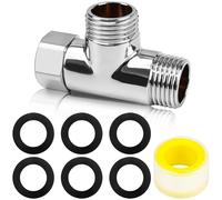 NISENTIA 3 Way T Shape Adapter G1/2"" Shower Diverter Valve, Brass T Adapter Universal Anti Rust Shower Diverter Valve Hose Connectors with 6 Sealing Washers Sealing Tape for Faucet Bidet Sprayer