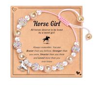 NISENTIA Horse Bracelet with Card, Horse Girls Gift Adjustable Bracelet Children Girls Bracelets Horse Bracelet Children's Bracelet Pink Small Jewellery Cute Things Children's Jewellery