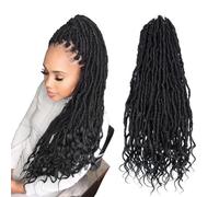 Niseyo 8 Packs Wild Locs Crochet Hair 24 Inch Pre-looped Goddess Wild Locs Soft Long Distressed Locs with Curly End (Handmade, 1B)