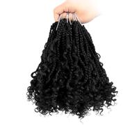 Niseyo Goddess Box Braids 8 Inch 8 Packs Short Crochet Box Braids Pre Looped Curly Ends Premium Synthetic Hair Color 1#/Jet Black