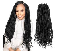 Niseyo Wild Locs 18 Inch New Faux Locs with Curly Ends 8 Packs Distressed Goddess Locs Crochet Hair 18 In Long Soft Butterfly Loc Pre-looped Bohemian Deep Wavy End (Handmade, 1B/Natural Black)