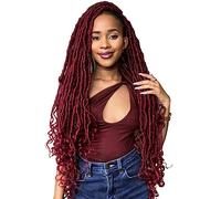 Niseyo Wild Locs 30 Inch Distressed Faux Locs with Curly Ends 8 Packs Distressed Goddess Locs Crochet Hair 30 In Long Soft Butterfly Loc Pre-looped Deep Wavy End (Handmade, 118#/Burgundy)