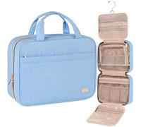 NISHEL Travel Toiletry Bag for women, Portable Hanging Organizer for Full-Sized Shampoo, Conditioner, Brushes Set, Makeup Accessories, Large Size, Placid-Blue