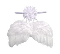 Nishine 2 PACK White Newborn Fuzzy Feather Angel Wings + Headband Set for Baby Cosplay Girls Costume Photography (Chiffon Flower)