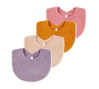 Nishine 4 Pack Muslin Baby Bibs - Toddler Boys & Girls Cotton Drooling Bibs with Snap (Yellow Pack-4pcs)