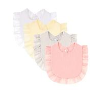 Nishine 4 PACK Solid Muslin Baby Drool Bibs Set for Unisex Boys Girls Cotton Adjustable Teething Feeding Drooling Bibs (White Set)