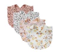 Nishine 4 PACK Solid Muslin Baby Drool Bibs Set for Unisex Boys Girls Cotton Adjustable Teething Feeding Drooling Bibs (Flower Set)