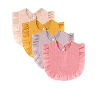 Nishine 4 PACK Solid Muslin Baby Drool Bibs Set for Unisex Boys Girls Cotton Adjustable Teething Feeding Drooling Bibs (Pink Set)