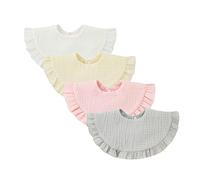 Nishine 4 pcs Unisex Baby Muslin Bandana Drool Bibs 360 Degree Rotatable Cotton Teething Feeding Drooling Bibs for Boy Girl (white set)