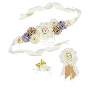 Nishine Ivory Handmade Maternity Flower Sash Belt with Badge Set Pregnant Women Waisband Belt Mom to Be Sash Photography, Ivory