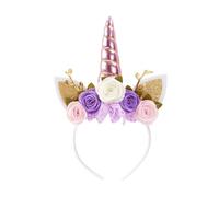 Nishine Unicorn Headband Nonwoven Flowers Cat Ears Pony Head Bands Tiara Glitter Horn for Cosplay Unicorn Party Supplies (Pink)