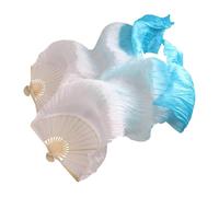 Nishiyuenyi Belly Dance Silk Fans Bamboo Long Fans s for Women Dancers, white to lake blue