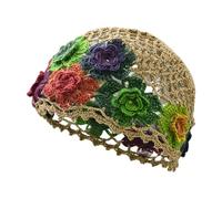 Nishiyuenyi Crochet Hat with Floral Pattern, Lightweight, Elegant, with Floral Pattern, for Summer And The Beach, Khaki