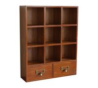 Nishiyuenyi Desktop Organizer Wooden Storage Box With Drawers Desk Organizer Tabletop Cabinet Storage Unit Solid With Vintage Look And Metal Knobs Suitable for, Vertical Nine Grids, Two Drawers